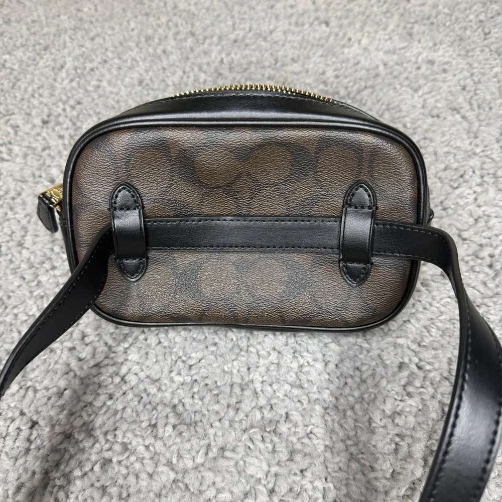 Coach Signature Canvas Camera Bag Belt Bag Crossbody Brown Black 2 Straps